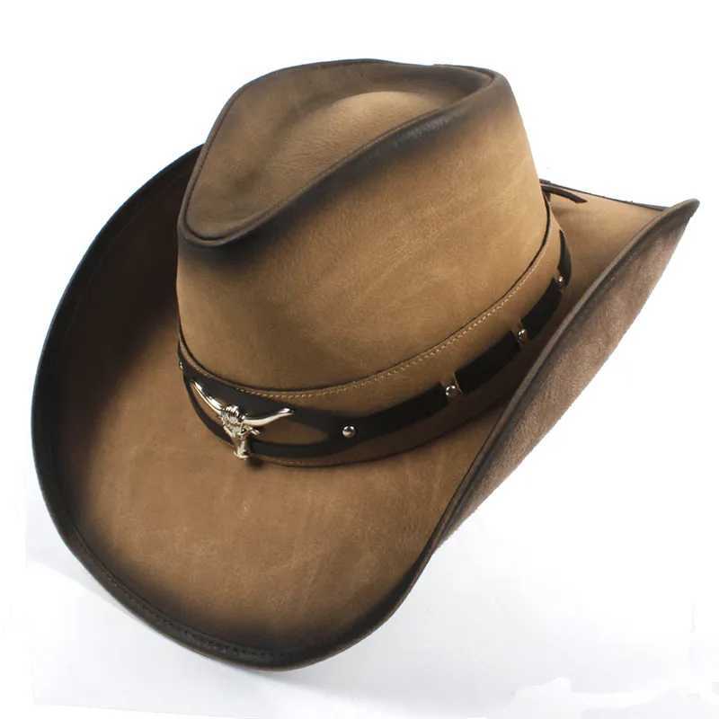 Cowboy Hat Womens Western Cowboy Hat Dad Gentleman La Leather Straw Hat Hombre Jazz Cs Size 58CM W241225