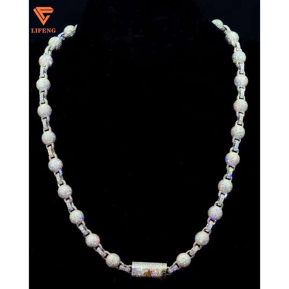 Custom Iced Out VVS Moissanite Gold Plated Solid Sterg Sier Balls Cuban K Tennis Chains Hip Hop Jewelry Necklace Men