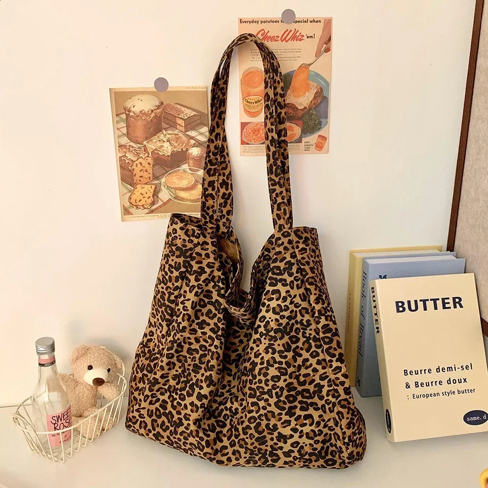 Large Capacity Canvas Hasp Womens Tote Bags -selling Leopard Print Top-Handle Bags High Quality Female Shoulder Bags 241224