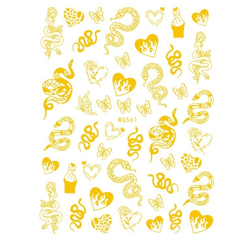 10PCS/Package Rainbow Golden Snake Dragon Nail Art Sticker DIY Bronzing 3D Love Nail Art Applique Nail Supplies 241225