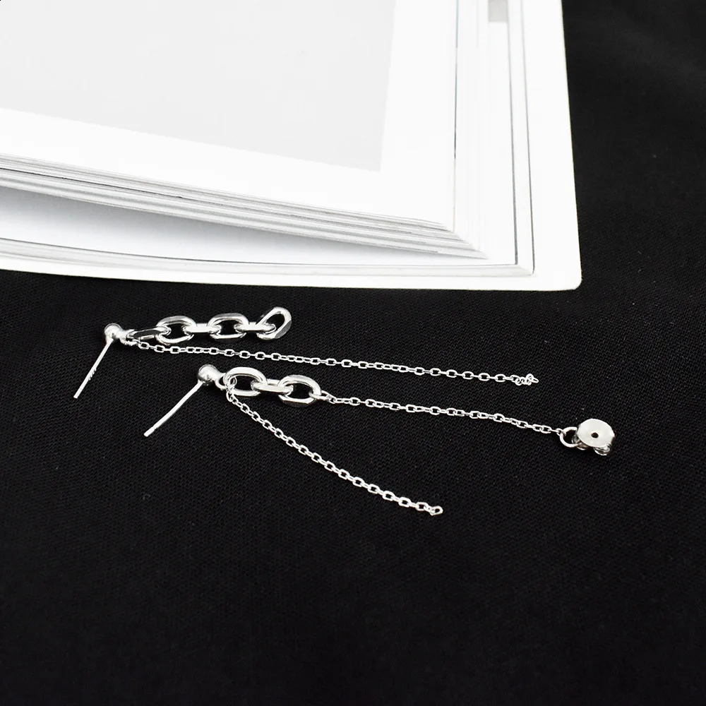 Asymmetrical Stud Earrings with S925 Silver Chain and Fringe - INS Fashion Jewelry for Nightclubs and Korean Net Red Girls 241226