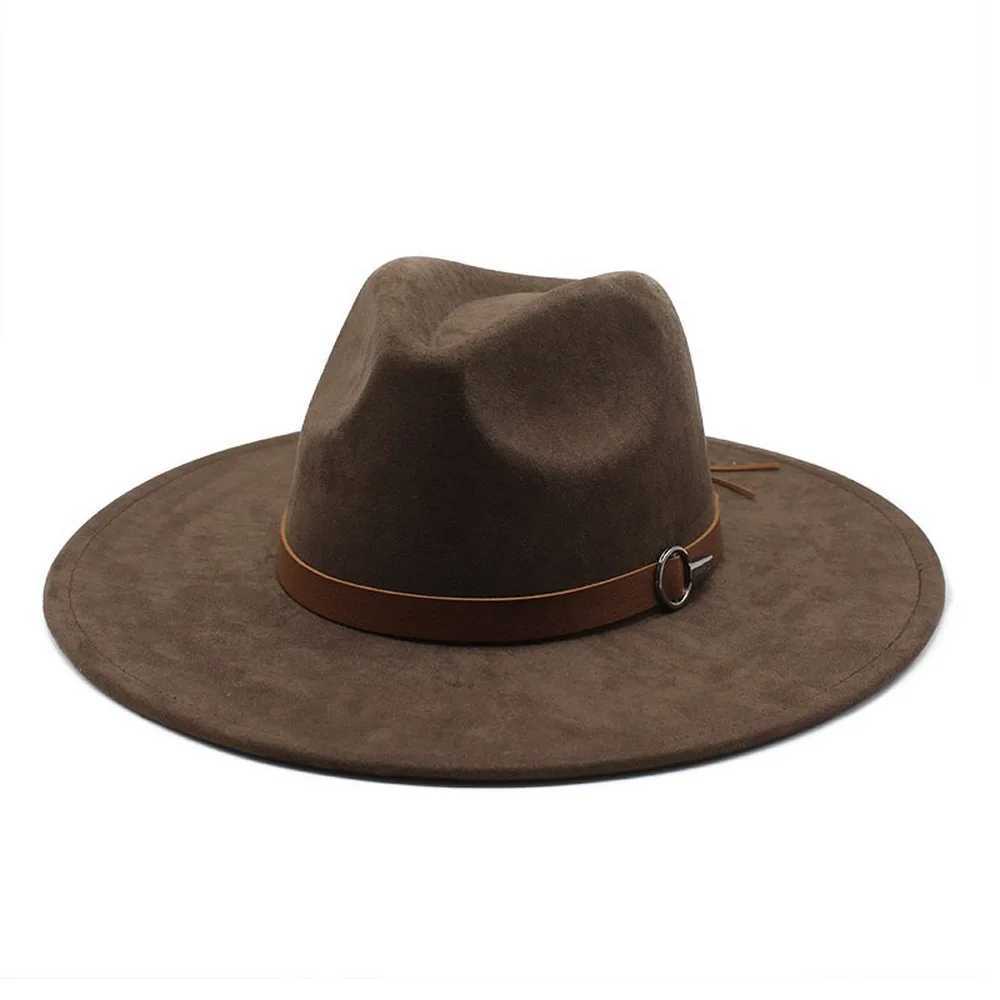 Autumn and winter neutral denim hat plain weave Fedoras suede 57-58cm jazz style retro imitation leather Strs 2023 new NZ0090 W241225