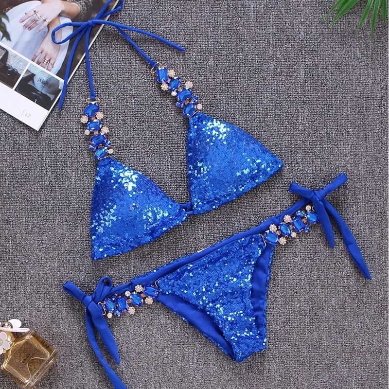 Shiny and sexy bikini swimsuit with rhinestone womens swimsuit womens swimsuit push up bikini beach swimsuit swimming pool swimsuitW241225