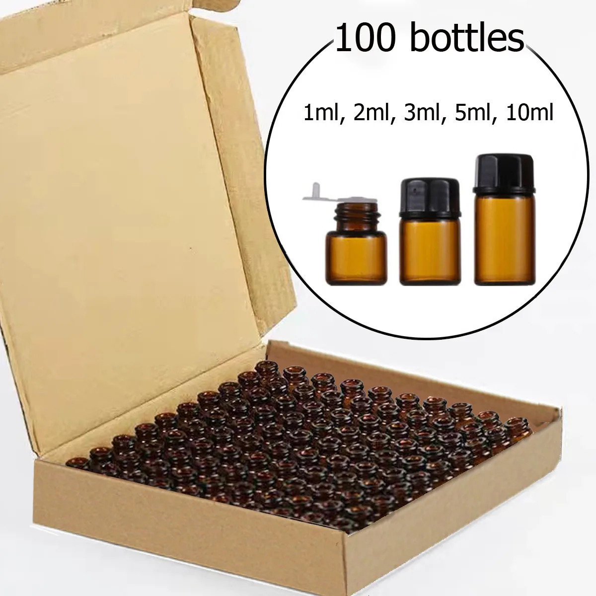 100pcs 1ml/2ml/3ml/5ml/10ml Empty Glass Orifice Reducer Bottles for Essential Oils Refillable Sample Vials Dropper Drop Dram 241225