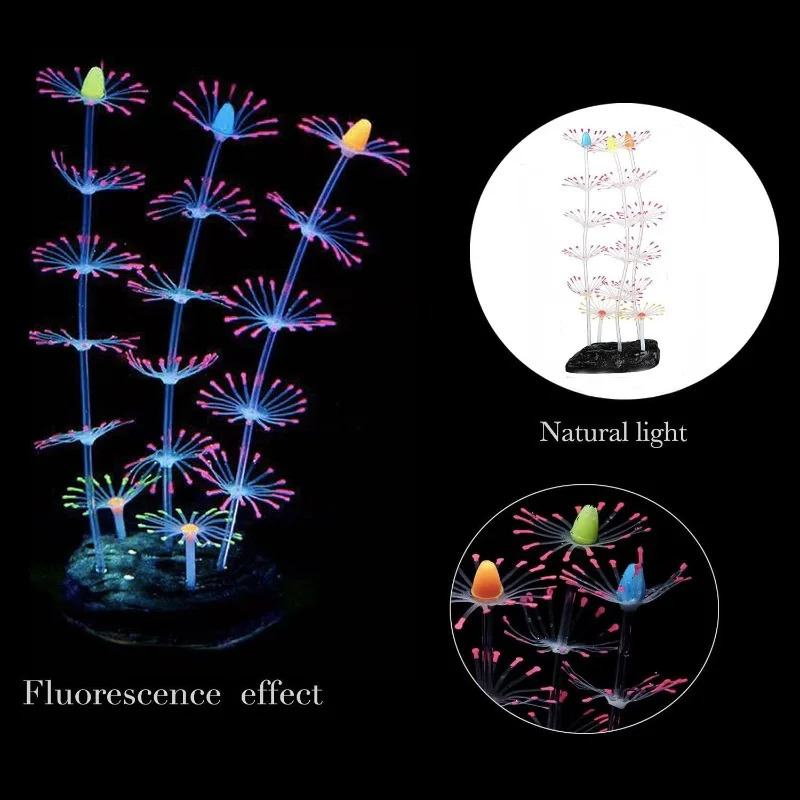 4 Pieces Aquarium Fish Tank Decorations with Glowing Effect Silicone Glow Artificial Ornament Coral Reef Plants Accessories 241225