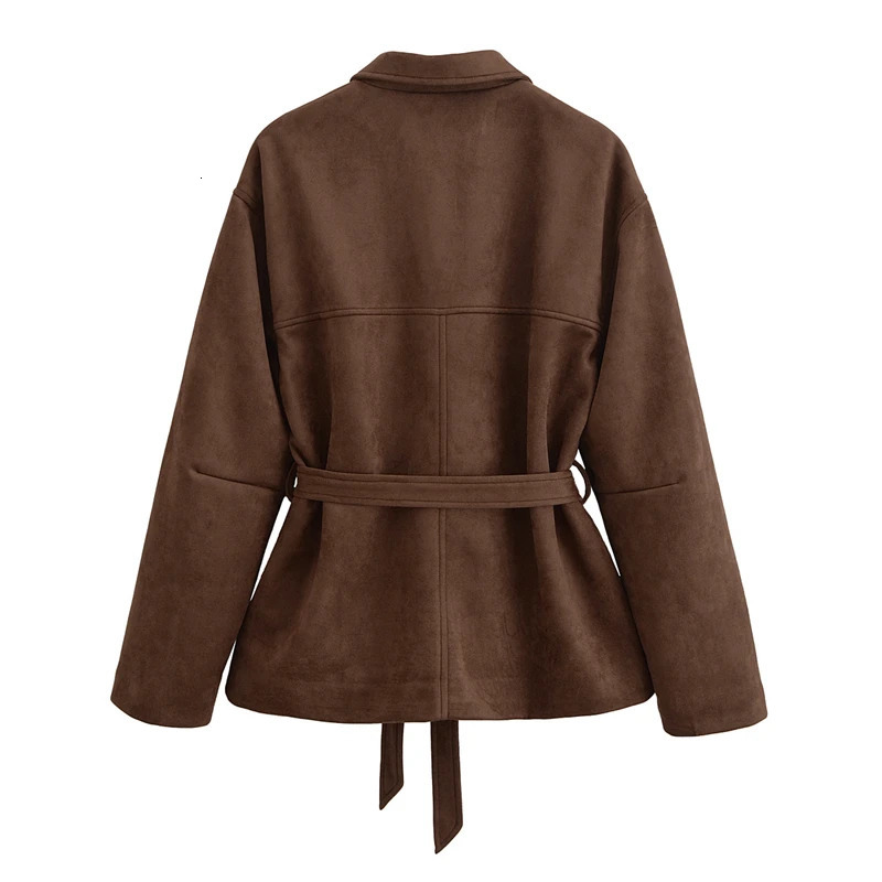 KEYANKETIAN 2024 AutumnWinter Womens With Belt Suede Coat Leisure style Single Breasted Pockets Greatcoat Blazer Outerwear 241225