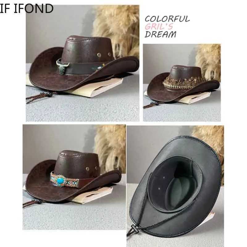 Fashion denim hat decoration Western denim hat artificial leather retro mens jazz hat Panama denim hat W241225