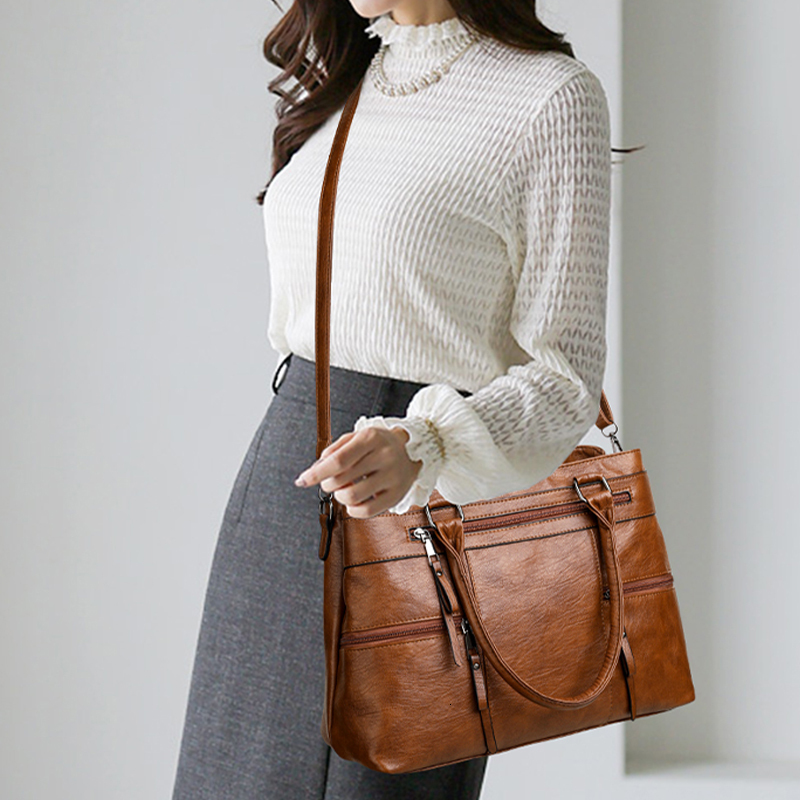 Large Capacity Soft Leather Pillow 2024 New Retro Handbag Boston Bag Casual One Shoulder Diagonal Cross Mom Bags Sac A Main