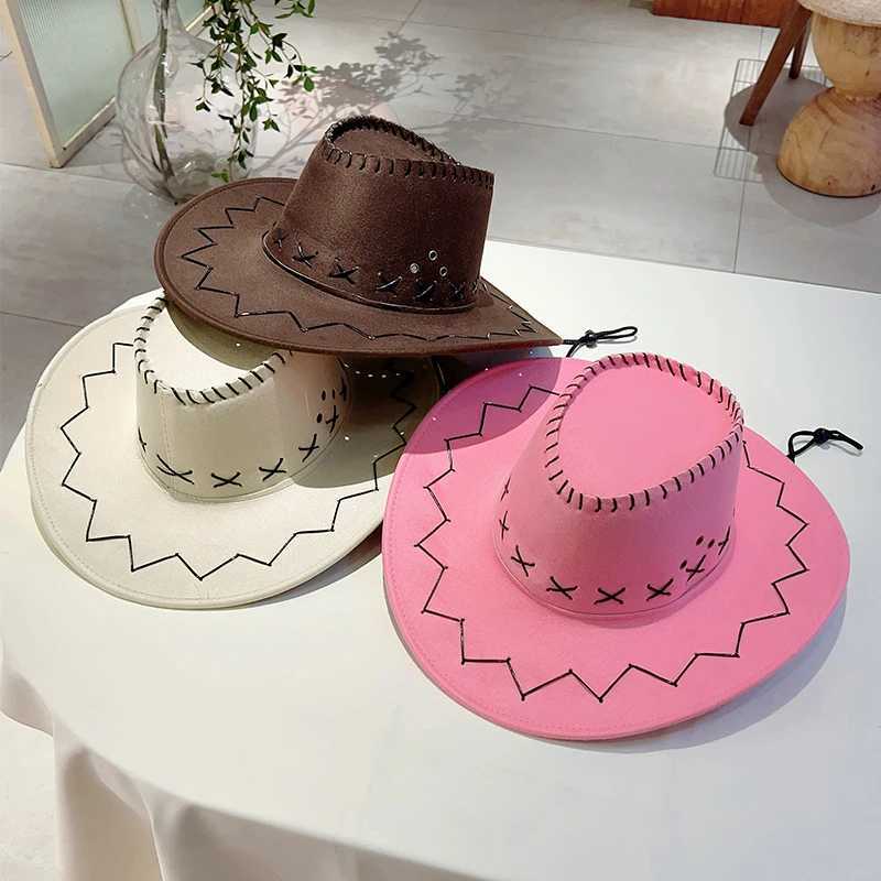 KAMMPT Fashion Western Wide Brown Cowboy Hat Performance Carnival Display Decorative Cowboy Hat Fashion Outdoor Camping Solid Color Hat W241225