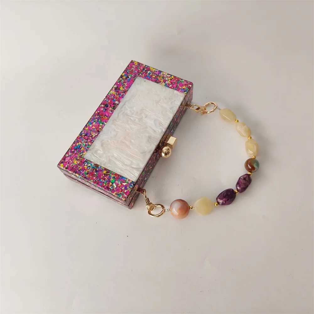 High Quality Colorful patch handmade resin handle acrylic box suitcase evening bag wedding party banquet handbag T241225