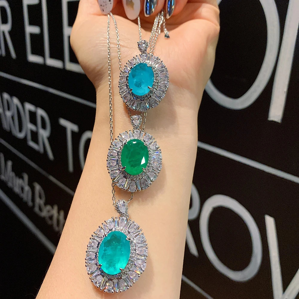 Charms 1216mm Paraiba Tourmaline Emerald High Carbon Diamond Pendant Necklace for Women Wedding Party Fine Jewelry Ladies Gift 241226