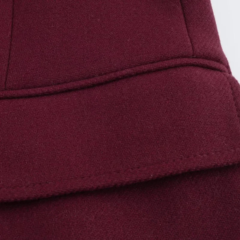 TRAF Womens Coat Burgundy Tweed Long Sleeve Outerwears Winter Coats Woman 2024 In Office Wear Warm Jackets 241225