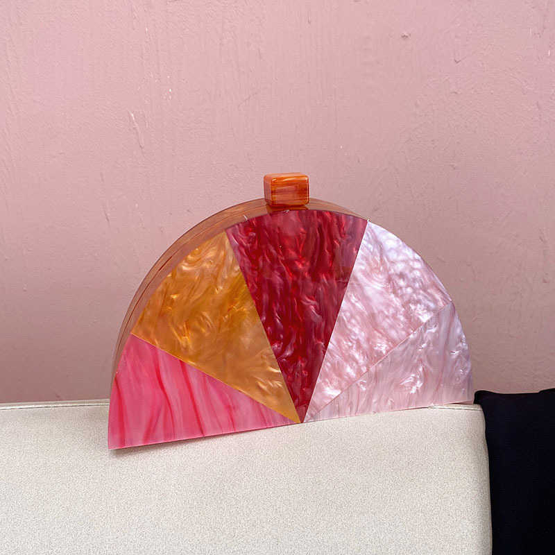 Wind Splicing Semi Circular Acrylic Flow Color Evening Bags Trendy Personalized Creative Contrasting Color Hand Held Crossbody Bag for Women 241226