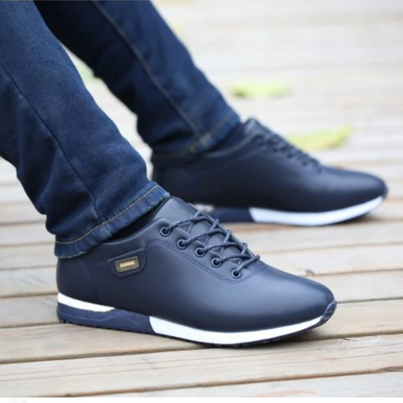 Mens Leather Shoes Korean Version Mens Casual Shoes Waterproof Flat Bottom Lace Up Wear-resistant Soft Sole Comfort Sneakers241226bj
