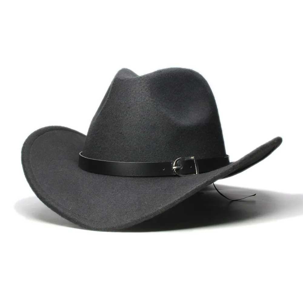 LUCKYLIANJI Mens Neutral Country Cowboy Western Belt Hat Fedora Trilby Wool Felt Jazz Cheu C (54/57/61cm adjusted) W241225