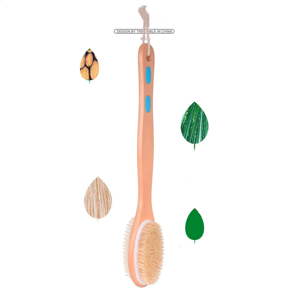 2024 Exfoliating Wooden Body Massage Shower Brush Natural Bristle Bath Brush SPA Woman Man Skin Care Dry Body Brush Long Handle 241226