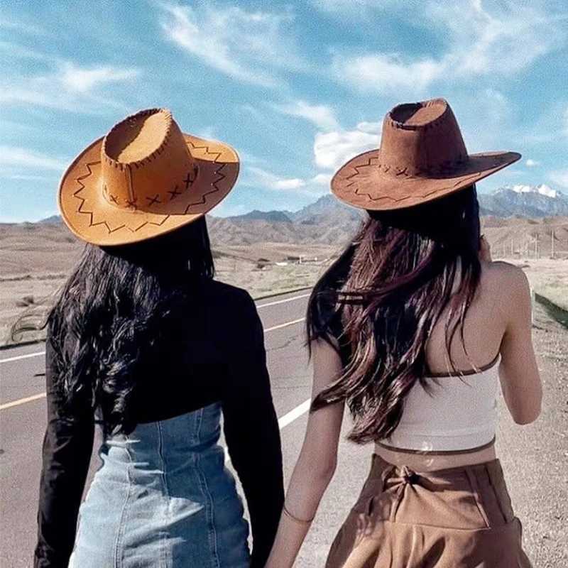 Womens Mens Cowboy Hat Western Suede Cowboy Hat Fashion Western Fancy Dr Party Heear Unisex W241225