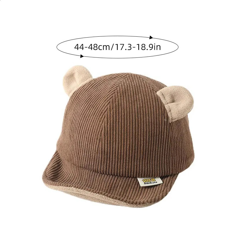 Cartoon Bear Ear Baby Peaked Cap Cute Autumn Winter Corduroy Baseball Hat For Infant Boy Girl Soft Brim Sun Hats 241225