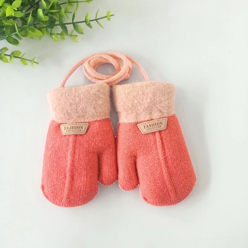 17Y Baby Boys Girls Winter Knitted Gloves Warm Rope Full Finger Thick Mittens for Children Toddler Kids Accessories 241225