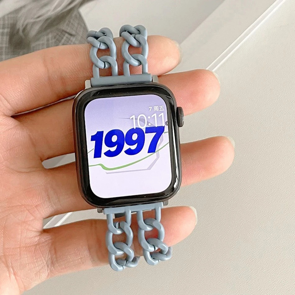 Haze Blue Magnetic Silicone Metal Strap For Watch Band S10 9 8 7 6 SE 5 4 38/40/41/42/44/45/46/49mm Bracelet 241220