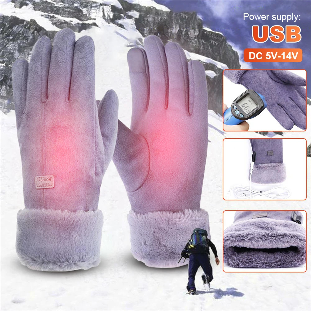 USB Heated Gloves 3 Gear Adjustment Winter Thermal Cycling Gloves 10000mAh Heating Thermal Gloves Windproof Touch Screen 241226