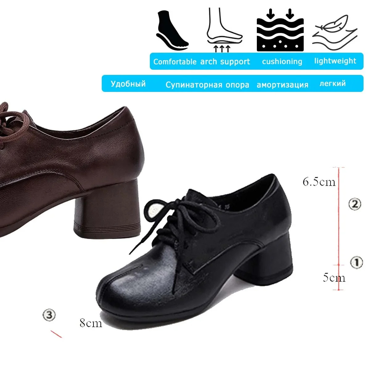 Koznoy 5cm Ethnic Platform Wedge Round Shallow Chunky Heels Ladies Lace Up Autumn Shoes Women Genuine Leather Spring 241225
