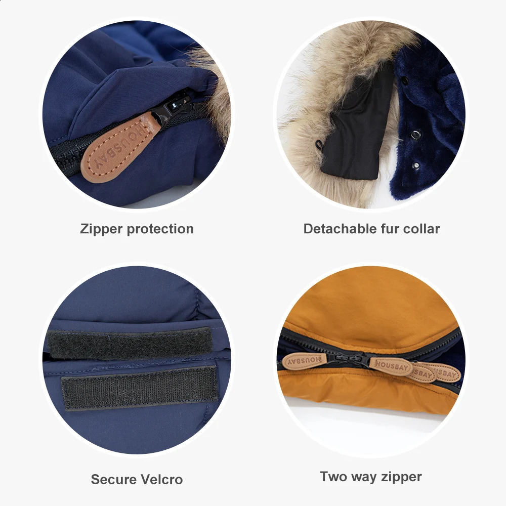 Winter Stroller Footmuff 024Months Baby Envelope Sack Navy Blue Patchwork Windproof Removable Fur Collar For Universal Pram 241225