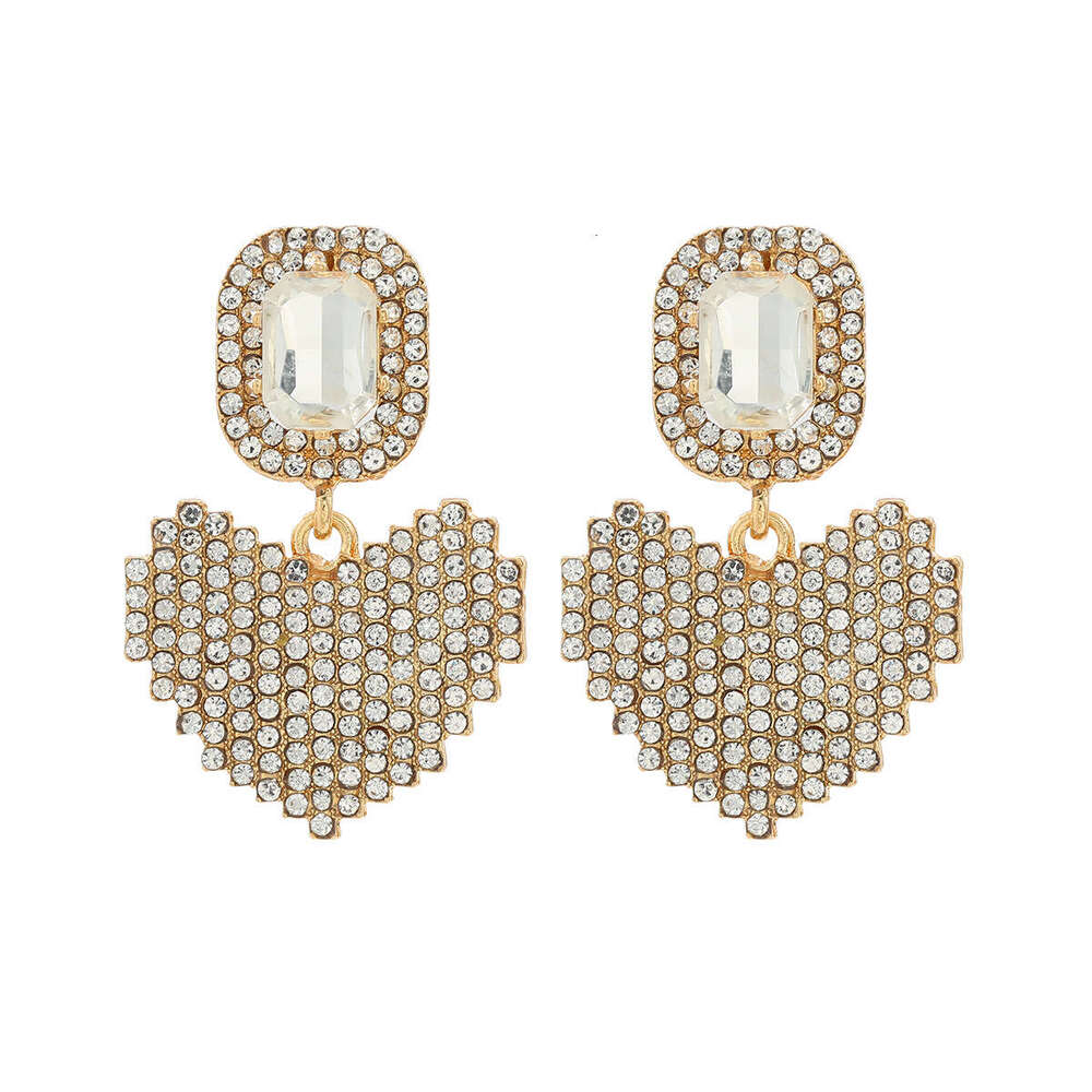 ZAA Exquisite Fashion Light Full Dia Geometric Love Alloy Eardrops Super Flash Temperament Versatile Daily Women's Style