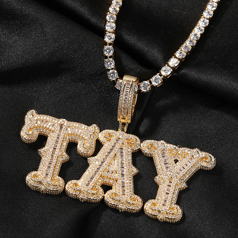 HIP Hop Iced Out Custom Name Thorn Baguette Letters Cubic Zircon CZ Pendants Necklaces For Men Customized Jewelry 241226