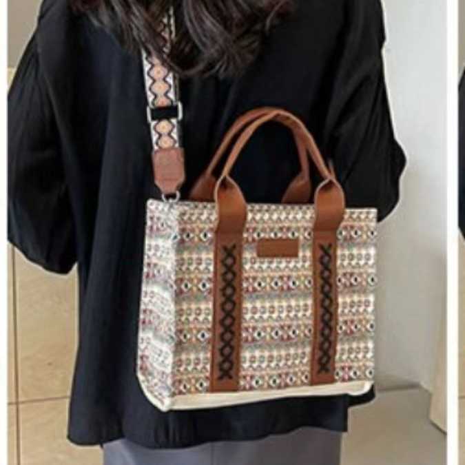 Women's shoulder bag, crossbody tote bag, new cotton and linen printed Bohemian handbag for women 241215