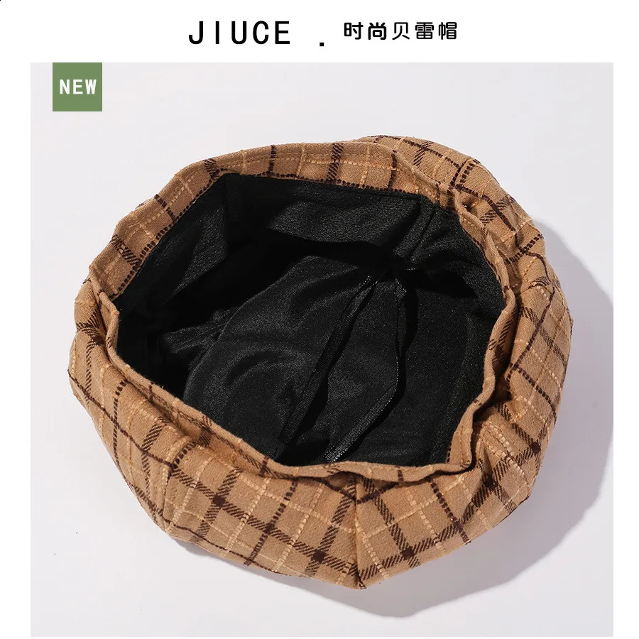 British Vintage Plaid Beret Hat Autumn Winter Painter Cap Lady Woolen Bud Men Women Outdoor Fashion M539 241226