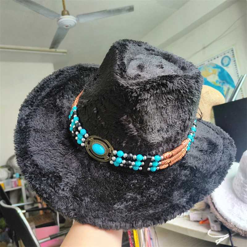 New Retro Western Mens Cowboy Hat Artificial Rabbit Fur Cowboy Hat Ethnic Winter Cowboy Hat Sombrero Hombre Cs Sombrero Vaquero W241225
