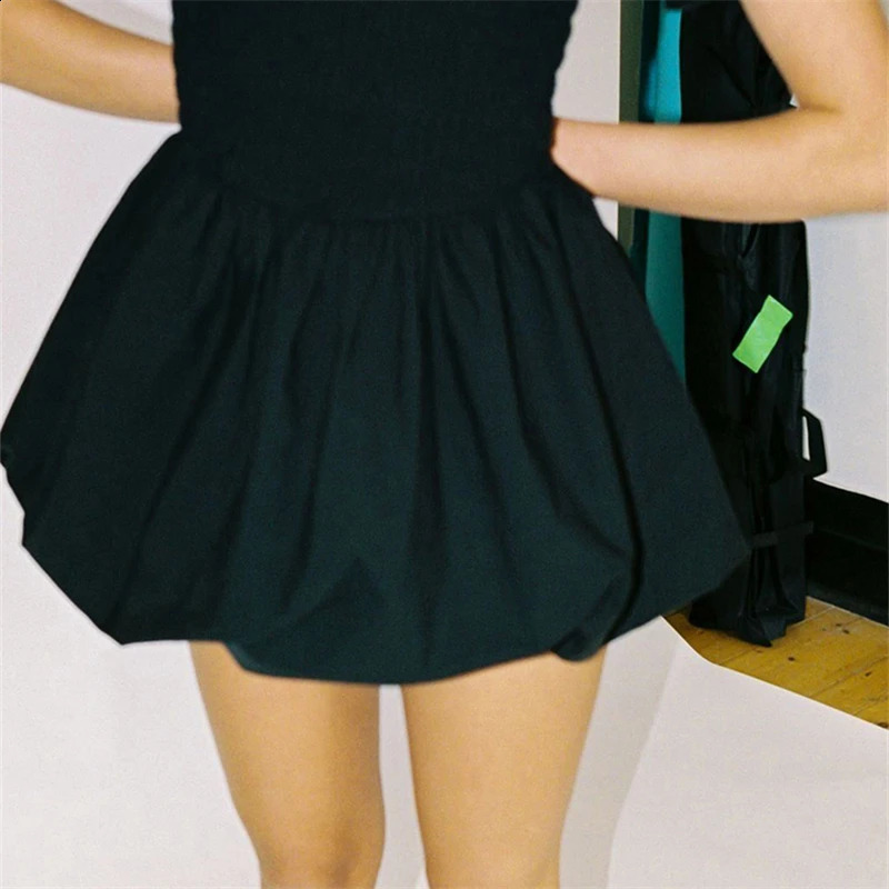 Women Y2K Bubble Skirt Ruffle Hem A Line Puffy Mini Skirts High Waist Balloon Short Skirts Going Out Streetwear 241224