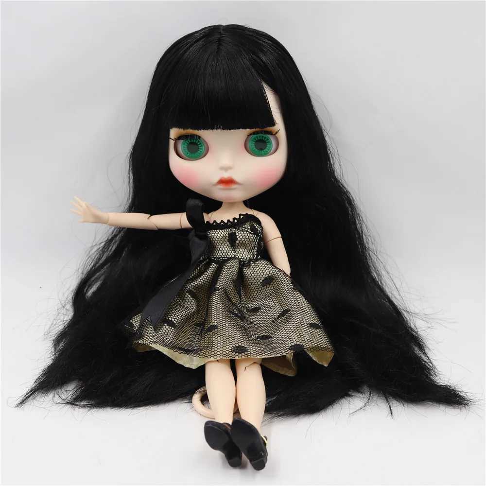 Dolls ICY DBS Blyth doll white skin joint body Black straight hair new matte face with eyebrows Lip gloss BL117 S2412261
