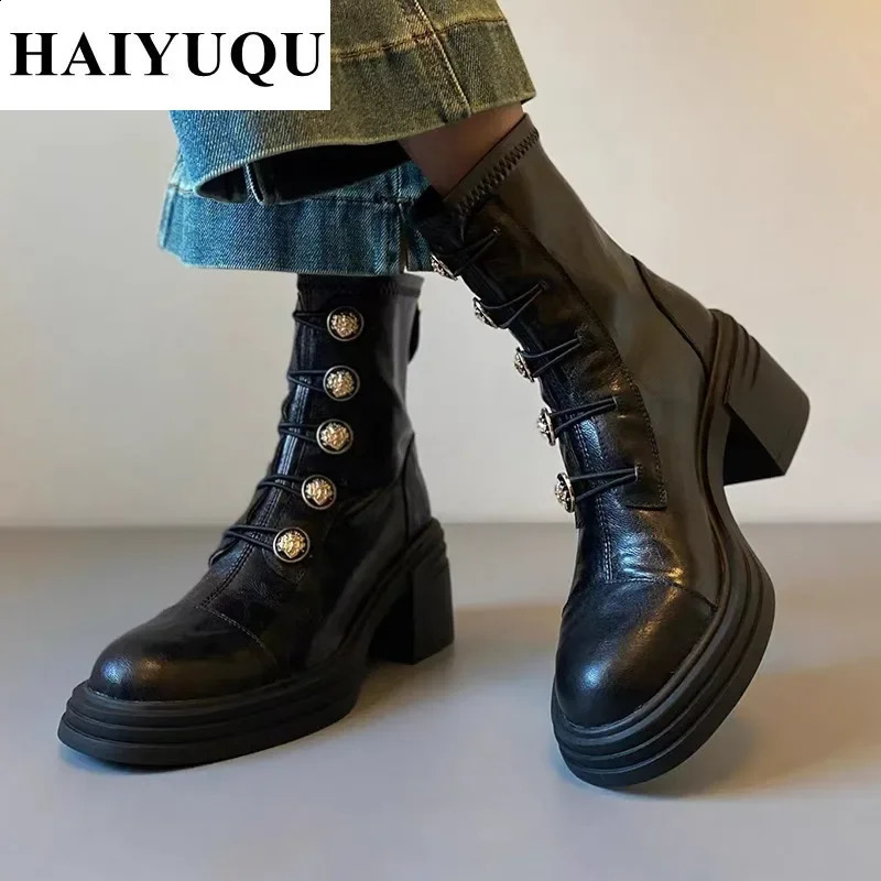 High Heels Ankle Women Boots Platform Leather Shoes Chunky Chelsea 2025 Goth Winter Boots Women Pumps Trend Botas Mujer 241226