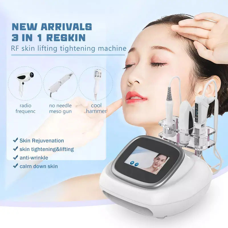 Multifunction 3 In 1 RF Cold Hammer Pore Shrinking Facial Firming Anti Wrinkles No Needle Portable Mesotherapy Jet Peel Injector Skin Moisturizer Mach