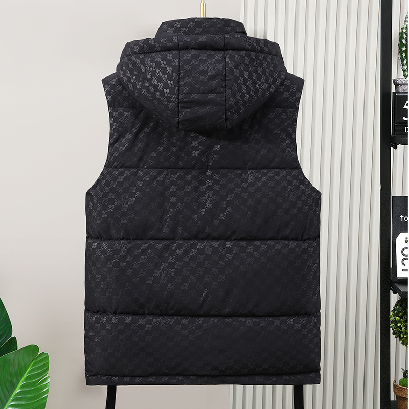 2025 New In Men Sleeveless Jacket Hood Zip-up Thick Warm Padded Vest Classic Golf Work Wear Large Size Big Plus Casual Waistcoat