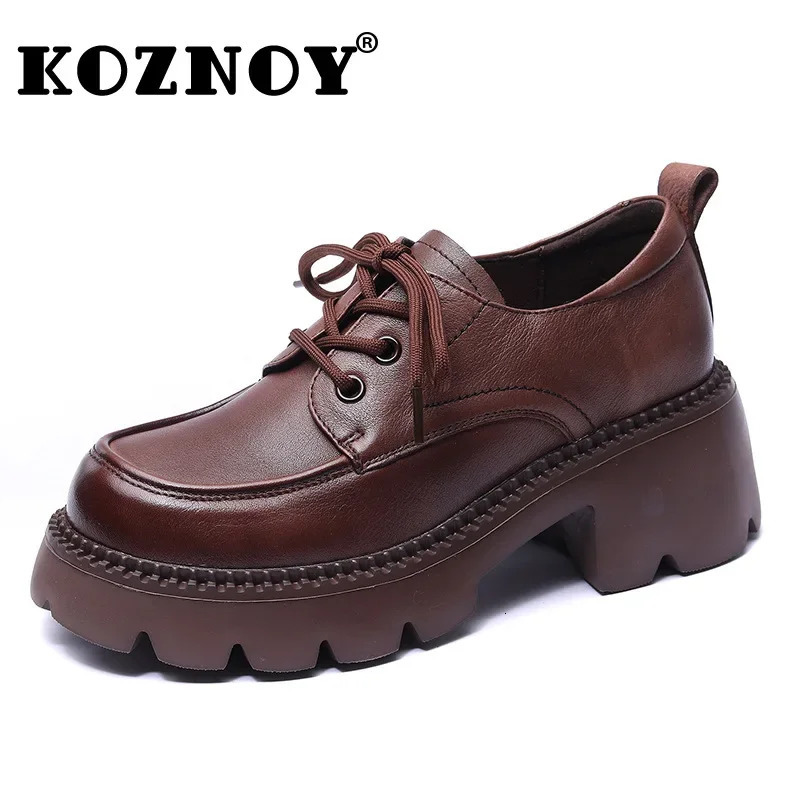 Koznoy 6cm Cow Genuine Leather Fashion Round Spring Mary Jane Ladies ROME Platform Wedge Autumn Shoes Women Fashion 241225