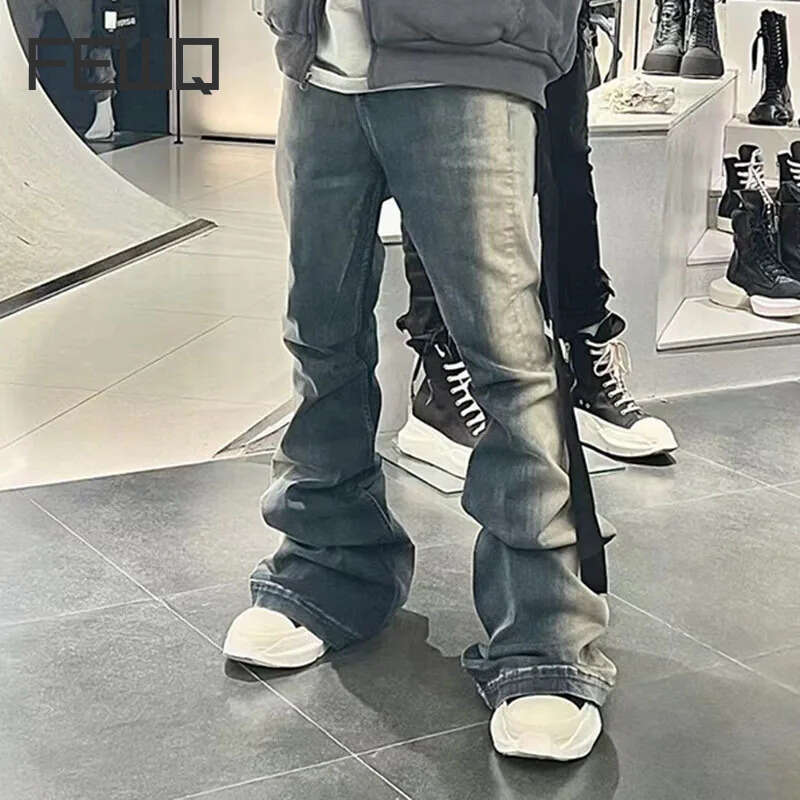 FEWQ Niche Men Jeans Wash Gradient or Mop Casual Trend 2023 Vintage New Korean Fashion Flared Pants High Street 24X1639
