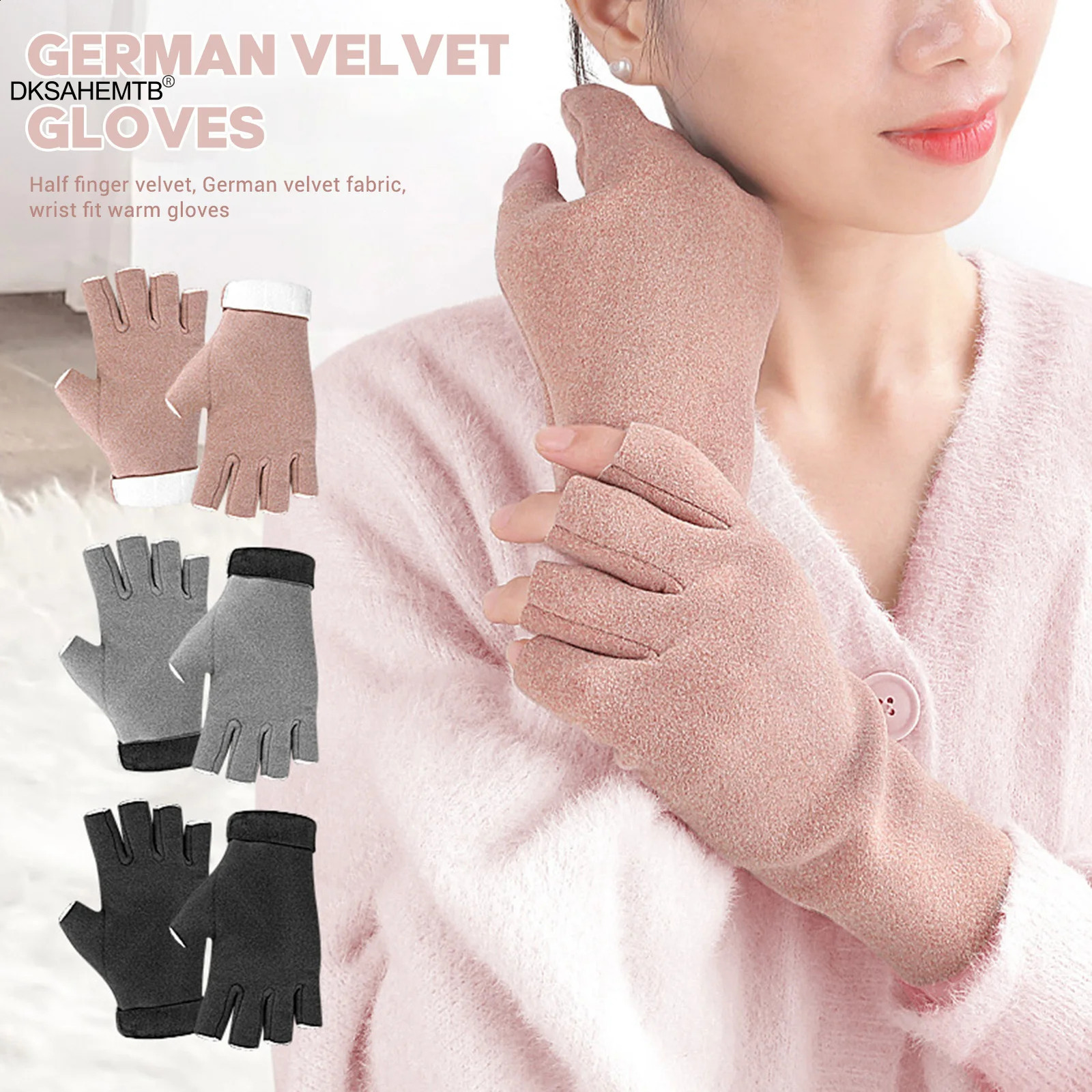 Windproof Half Finger Gloves Winter Thick German Velvet Gloves For Men Women Cycling Travel Camping Gloves Christmas Gifts 241226
