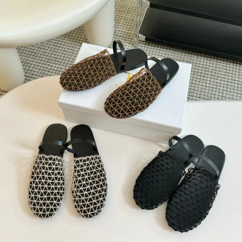 Mesh Slippers Women Falts Summer y Sandals ner Rome Walking Leisure Round Toe Slingback Outdoor Dress Beach Shoes 241225