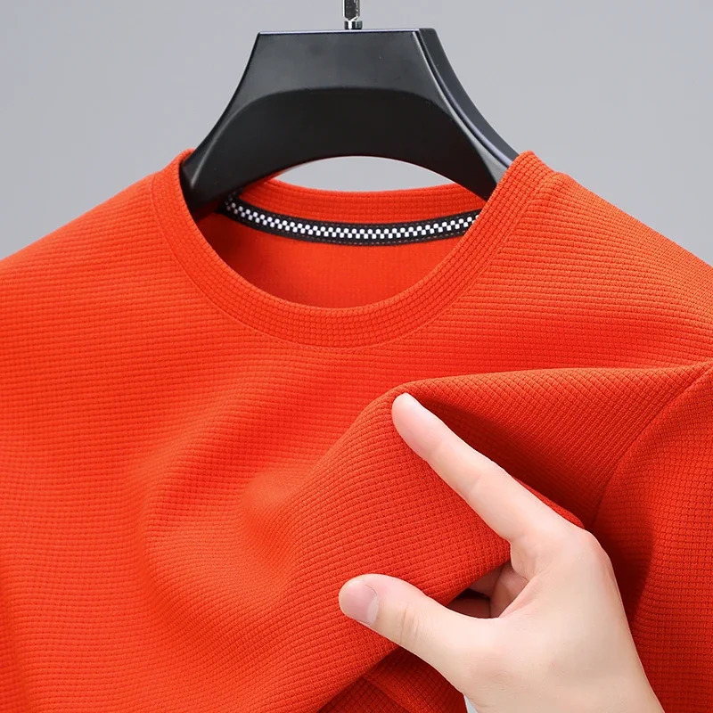 Mens Business Casual Long Sleeved Solid Color Round Neck Tshirt for Autumn Winter Comfortable Fashionable Versatile Top 241223