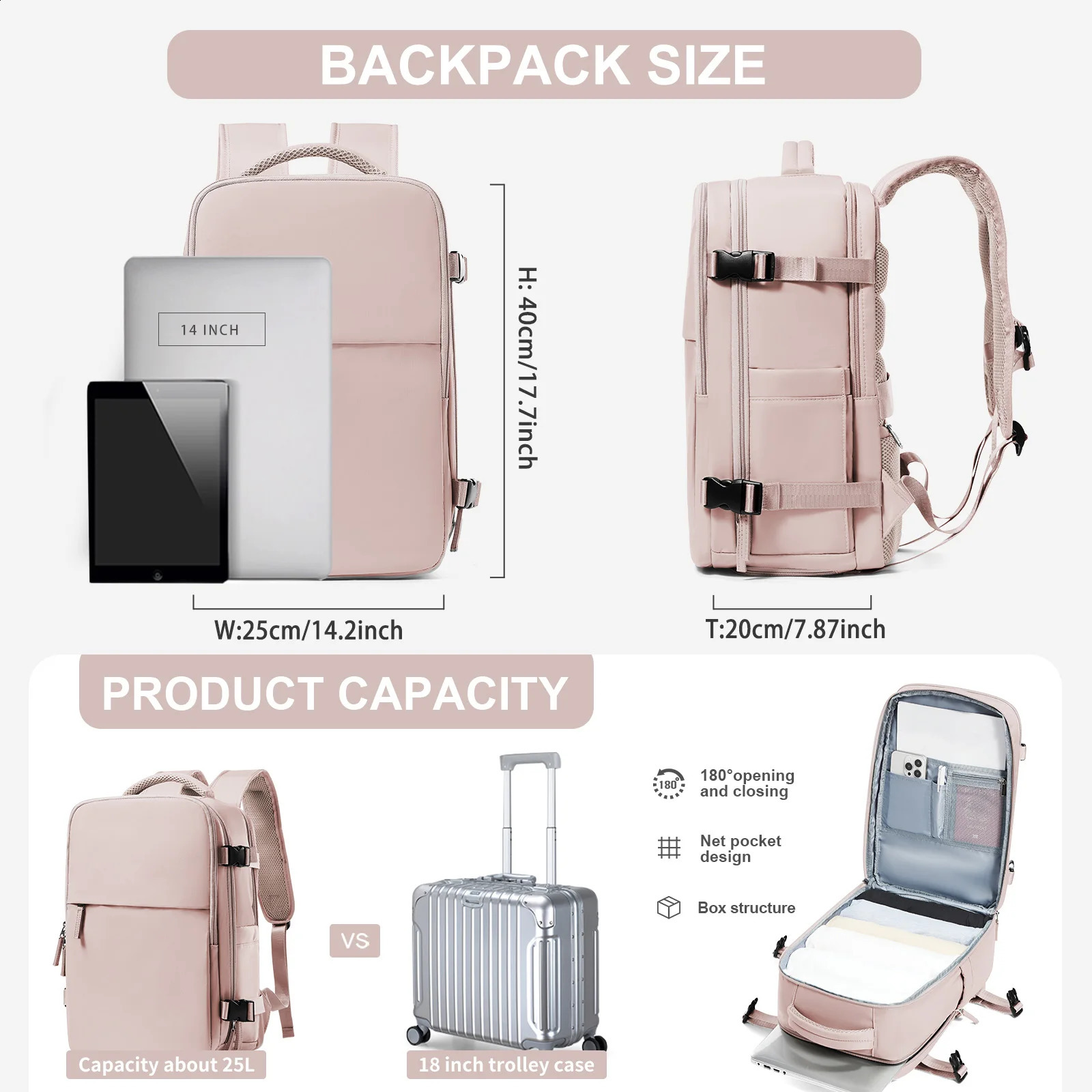 Women Travel Backpack Ryanair 40x20x25 Cabin Bag Hand Luggage Reinforced Dayback Carry-Ons Laptop Backpack for Men mochilas para 241226