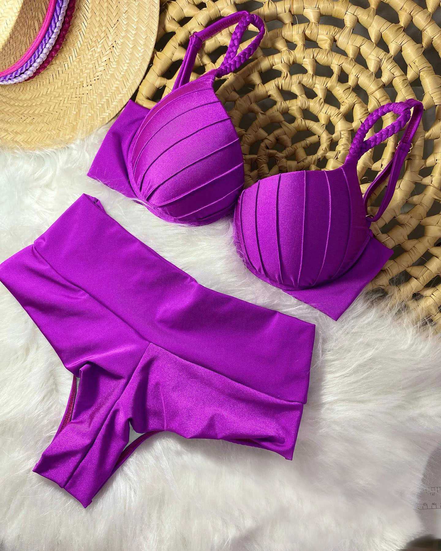Cheap push up bikini womens swimsuit solid apron womens swimsuit retro womens swimsuit high waisted Biquini swimsuitW241225