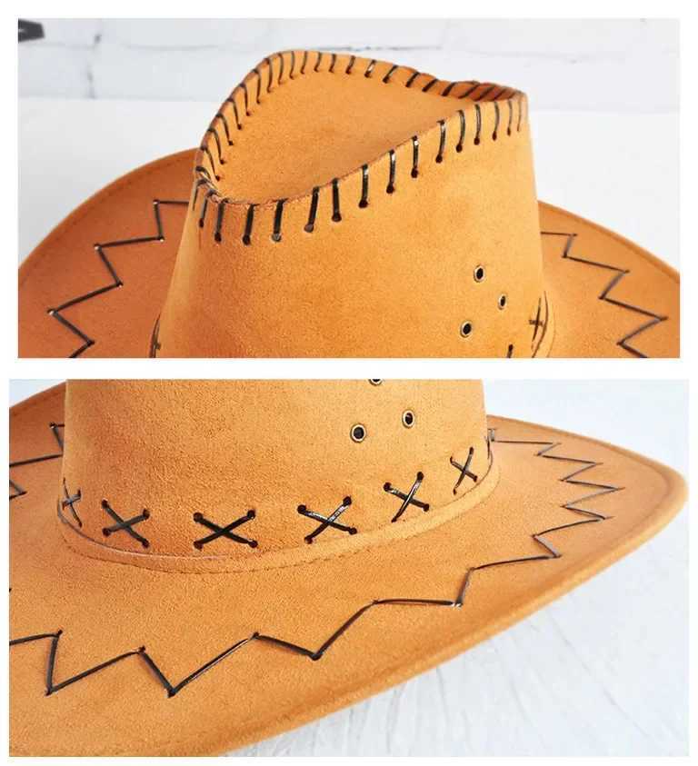 Womens mens fashion hat Western cowboy style sun hat Cowboy girl artificial suede wide brown casual womens accessories hat decoration W241225