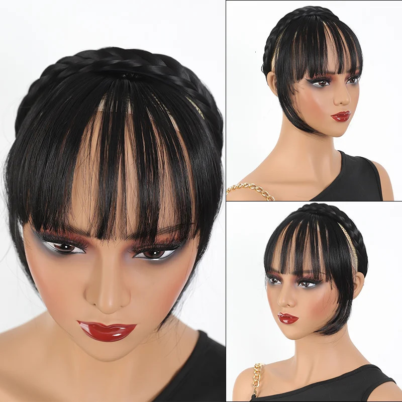 XNaira Womens Synthetic Twist Braid Headband With Bangs Short Straight Synthetic Hair Bangs With Hair Hoop Hair Accessories 241225