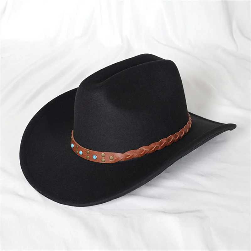 Big Eave Western Cowboy Hat Treasure Road Knight Hat Upset Top Hat Mens Roll Eave Top Hat Jewelry Decoration Sombrero Hombre Cs W241225