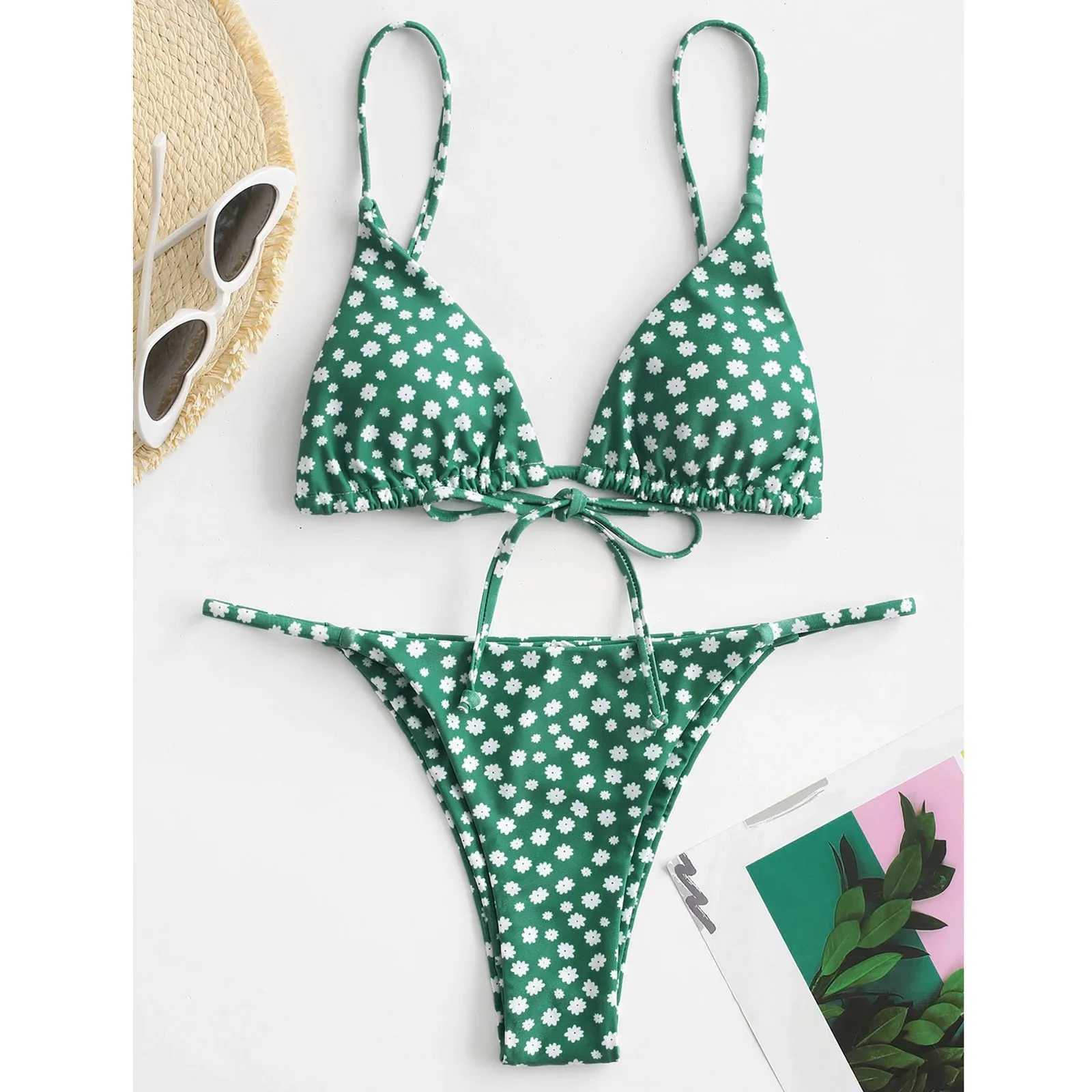 Sexy bikini push up womens swimsuit 2024 womens swimsuit Brazilian bikini set thong Biquini swimsuit printed beachwearW241225