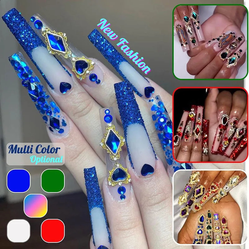 1Box 3D Nail Rhinestones Heart/Planet Nail Charms Jewelry Glass Luxe Nail Parts Diamond Crystal Nails Art Decoration Accessories 241226
