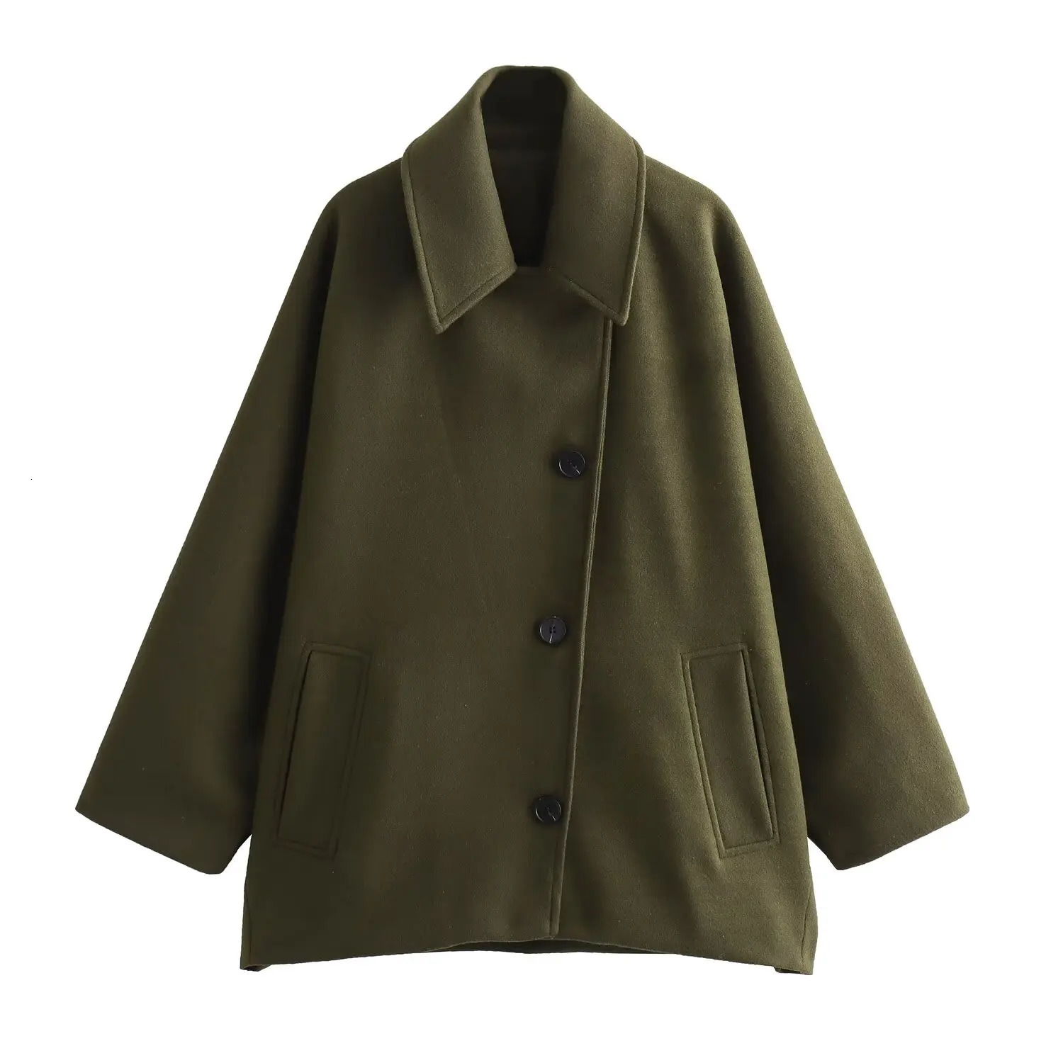 UNIZERAShort Blended Coat for Women Casual Polo Neck Personalized Top Cloak Sleeve Winter 241225